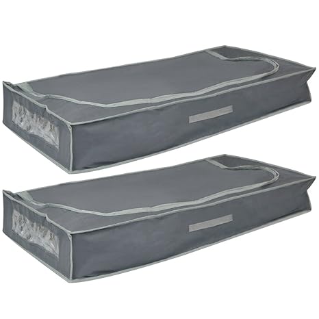 com-four® 2X Unterbettkommoden mit Reißverschluss, Haltegriff und Sichtfenster, 105 x 45 x 16 cm (02 Stück - 105x45x16cm)