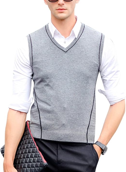 Mens VNeck Sleeveless Vest Waistcoat Business Gentleman Knitwear