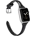Wearlizer Slim Thin Leather Compatible with Apple Watch Band 38mm 40mm 41mm 42mm 44mm 45mm 46mm 49mm iWatch Women Men Strap Wristband Bracelet with Metal Clasp Series 10 9 8 Ultra SE 7 6 5 4 3 2 1