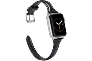 Wearlizer Compatible with Apple Watch Band 41/40/38/44/45/46/49/42mm Women Men, Slim Thin Leather Wristbands Strap Bracelet f