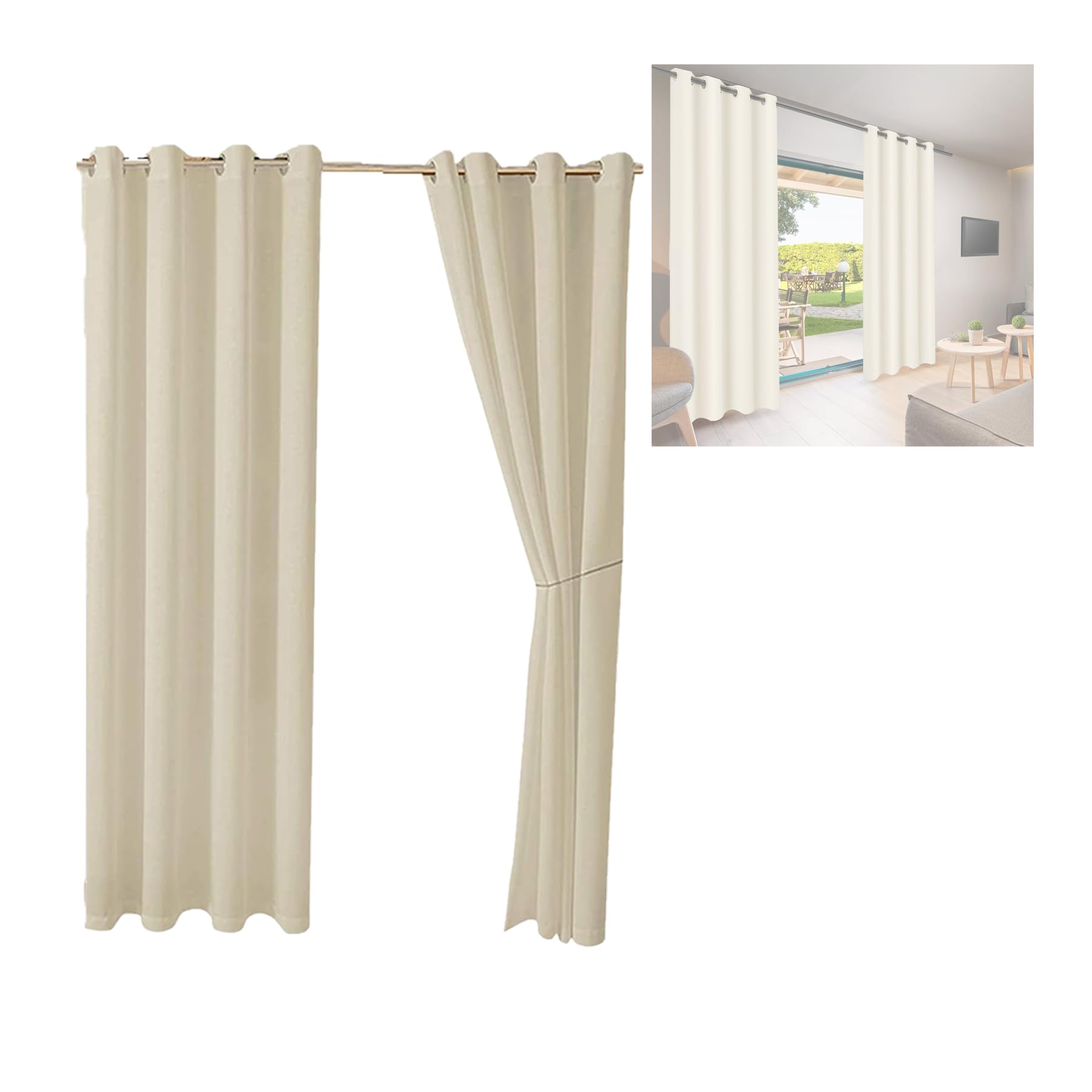Panels Outdoor Curtains for Garden, 1pc Double Grommets(Top and Bottom), Gazebo Blackout, Thermal Insulated Privacy Outdoor Curtain, Eyelet Curtains for Pergola Porch Pool (Beige, 134*270cm)