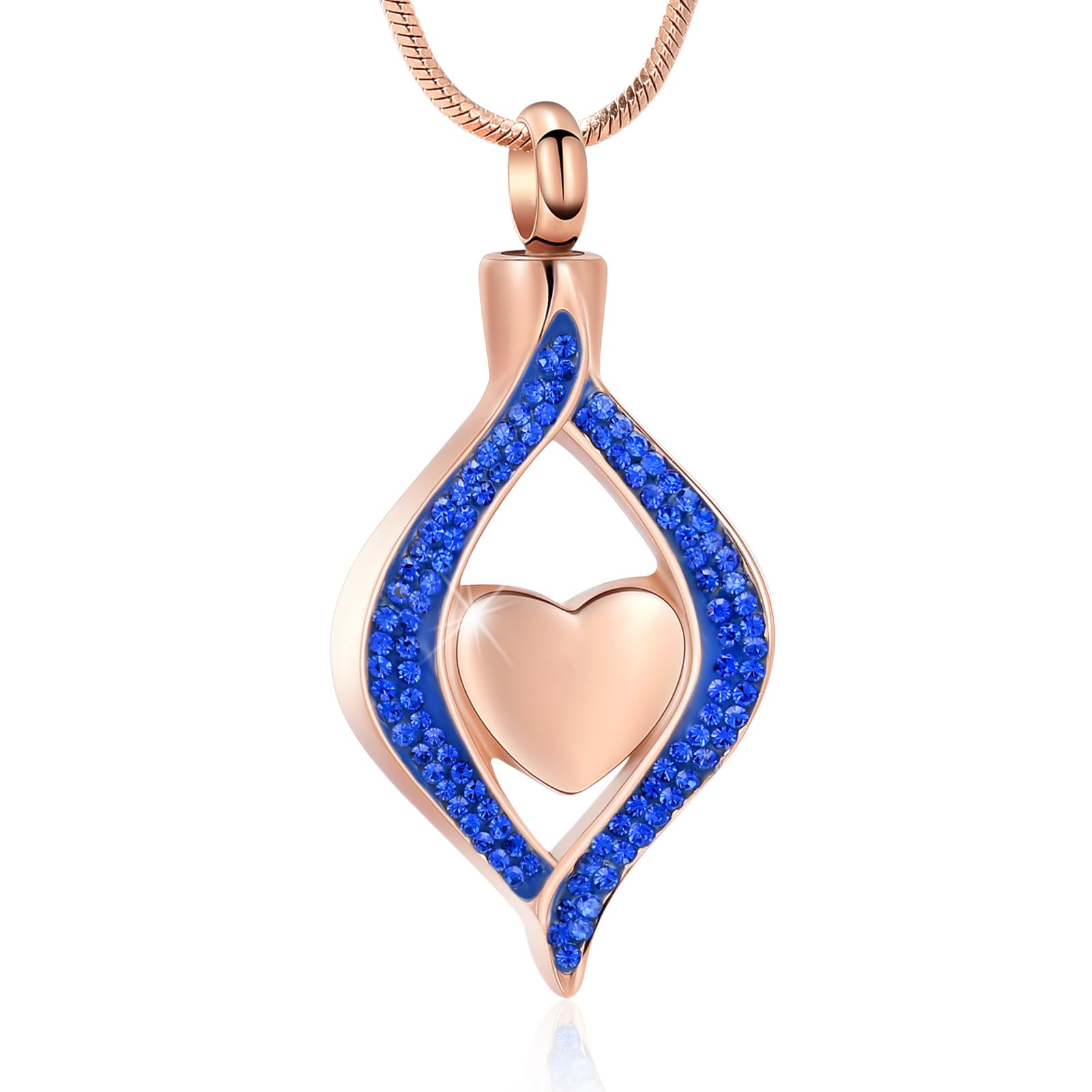 Pet Paw Print Cremation Jewelry for Ashes for Dog/Cat Funeral Memorial Urn Necklace Ashes Holder Keepsake Cremation Urn Pendant (Rose Gold-Blue)