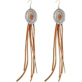 Western Earrings for Women Extra Long Tassel Earrings Handmade Leather Fringe Earrings for Women Western Jewelry for Women Cowgirl Accessories (Cowgirl Earrings)