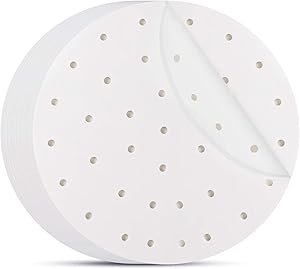 Air Fryer Liners 10 Inch, Beasea 200pcs Air Fryer Parchment Paper White Air Fryer Filter Paper Perforated Parchment Paper Bamboo Steamer Papers for Air Fryer and Steaming Basket