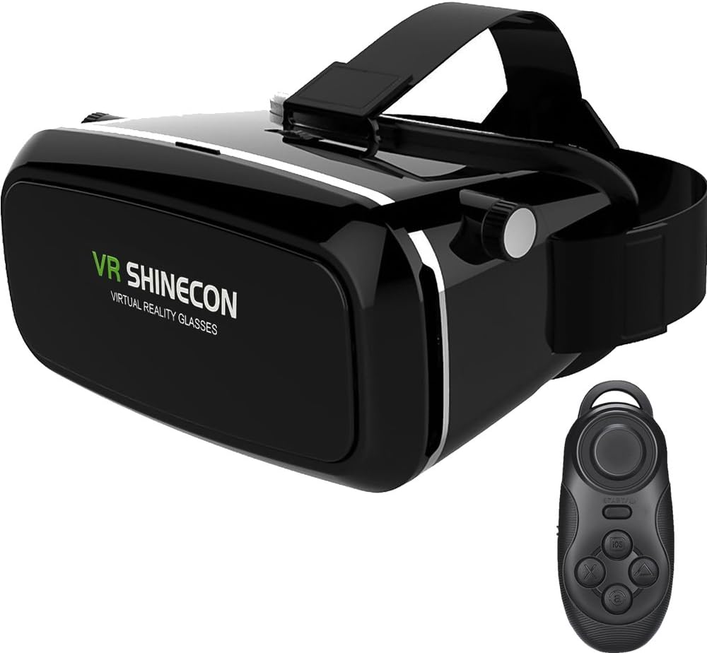 Shengsite 3D VR Virtual Reality Headset 3D Glasses Adjust Cardboard VR BOX For 4.7~6" Smartphones iPhone 6/6 plus Samsung Galaxy IOS Android Cellphones (VR-SHINECON+handle)