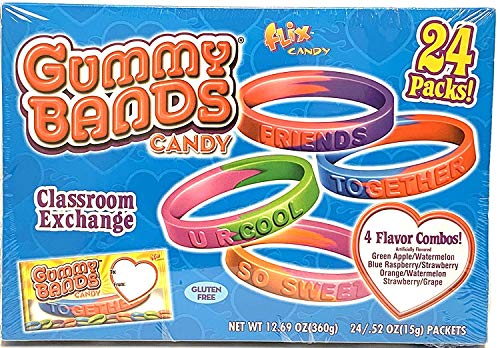 Candy Gummy Bands Classroom Exchange, 24 Wristbands Valentine - 2 Pack