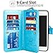idudu iPhone 6 Plus/iPhone 6S Plus Case, Luxury PU Leather Wallet Flip Cover Case with Credit Card Holder Built-in 9 Card Slots & Wrist Strap for iPhone 6 Plus/iPhone 6S Plus (light blue)