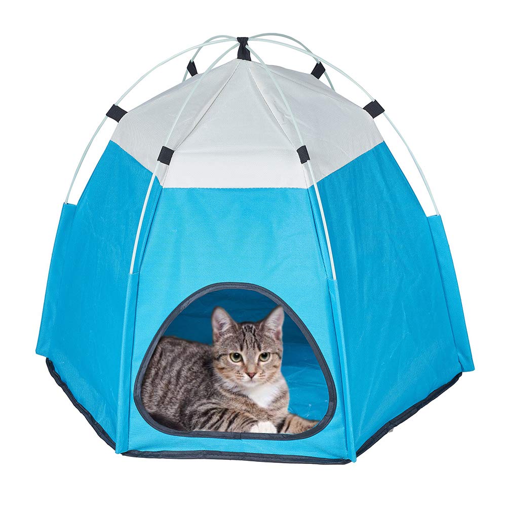 XhuangTech Pet Tent Cave Bed for Cats/Small Dogs, Soft Fabric Portable Foldable Pop Up Cat Tent/Kitten Bed House/Cat Hut Indoor Outdoor Pet Beds (Blue)