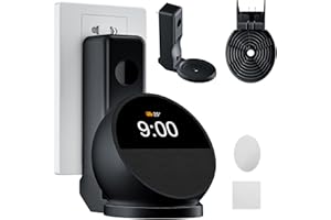 AFGHOA Wall Mount Stand for Echo Spot 2024, Outlet Hanger Stand with Built-in Cable Management, Hide Messy Wires Wall Holder, Space Saving Holder for Echo Spot,No Screws and Drill Needed,Black