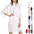 2Pcs Satin Robe Womens Silk Robes Lace Kimonos Bridal Silky Robes for Brides Bridesmaids Wedding Nightgown Bathrobe Sleepwear