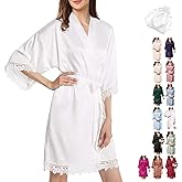 2Pcs Satin Robe Womens Silk Robes Lace Kimonos Bridal Silky Robes for Brides Bridesmaids Wedding Nightgown Bathrobe Sleepwear