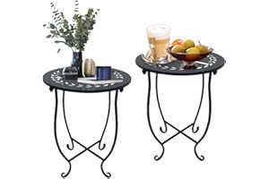 Aonagi Metal Round Side Table, 2 Pack 14 Inch Bedside Table for Living Room, Weather Resistant Black Metal Outdoor Side Table for Patio Balcony Yard Porch Garden, Plant Stand for Indoor Outdoor Use