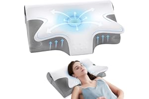 COMROLA Effective Pain Relief Cervical Neck Pillow for Sleeping, Memory Foam Pillows for Neck Support, Odorless Contour Side Pillow, Ergonomic Bed Pillow for Back Stomach Sleeper (White and Grey)