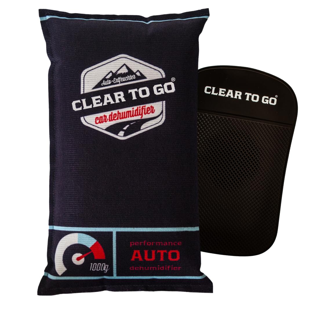 Clear To Go Car Dehumidifier and Moisture Absorber + anti-slip pad - 1kg dehumidifier bags for harsh winters, condensation absorbers eliminate foggy windscreens, silica gel dehumidifiers for car