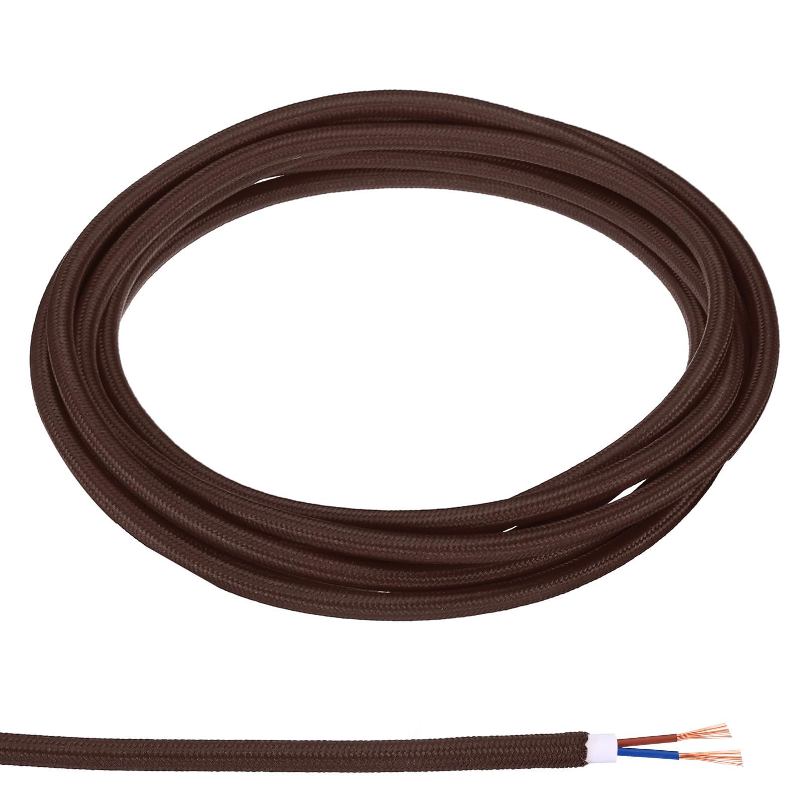 PATIKIL Fabric Cloth Covered Round Wire, 9.84ft 18AWG 2 Core Vintage Woven Electrical Cord for Pendant Light DIY Project, Dark Brown