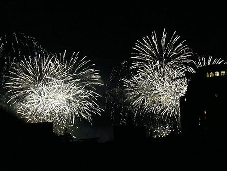Amazon ラミネート加工 32x24インチ ポスター 花火 爆発 夜 ロケット シルバー ホワイト シティ シルエット アートフレーム ポスター オンライン通販
