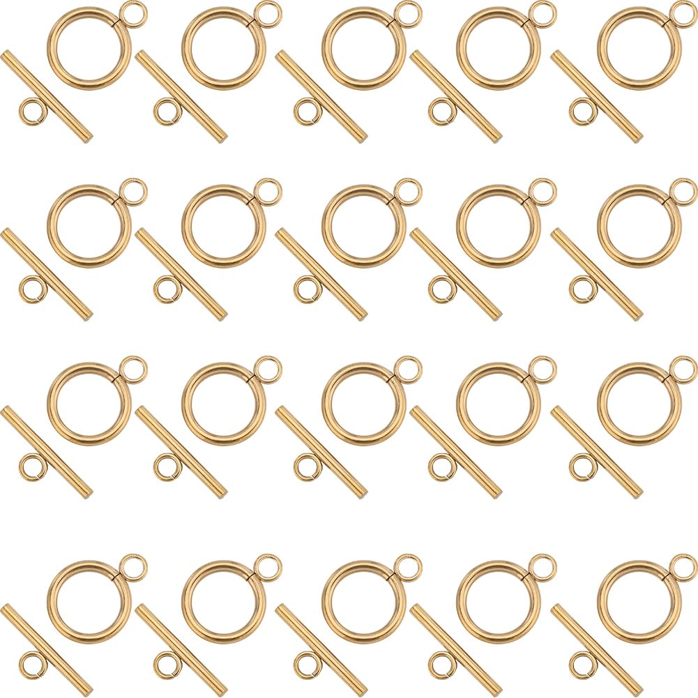 SUNNYCLUE 1 Box 30 Sets Stainless Steel Toggle Clasp OT Clasps Gold T-Bar and O-Ring Links Closure Alloy Round Ring Metal Clasp for Jewellery Making Clasps Connectors DIY Crafts Necklace Bracelet