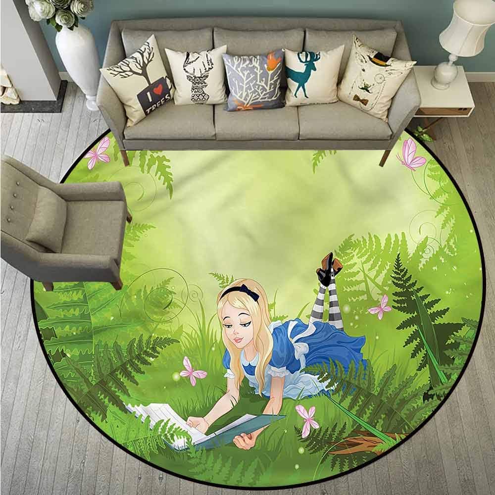 Round Carpet,Alice in Wonderland,Forest Girl,Easy Clean Rugs,3'7"