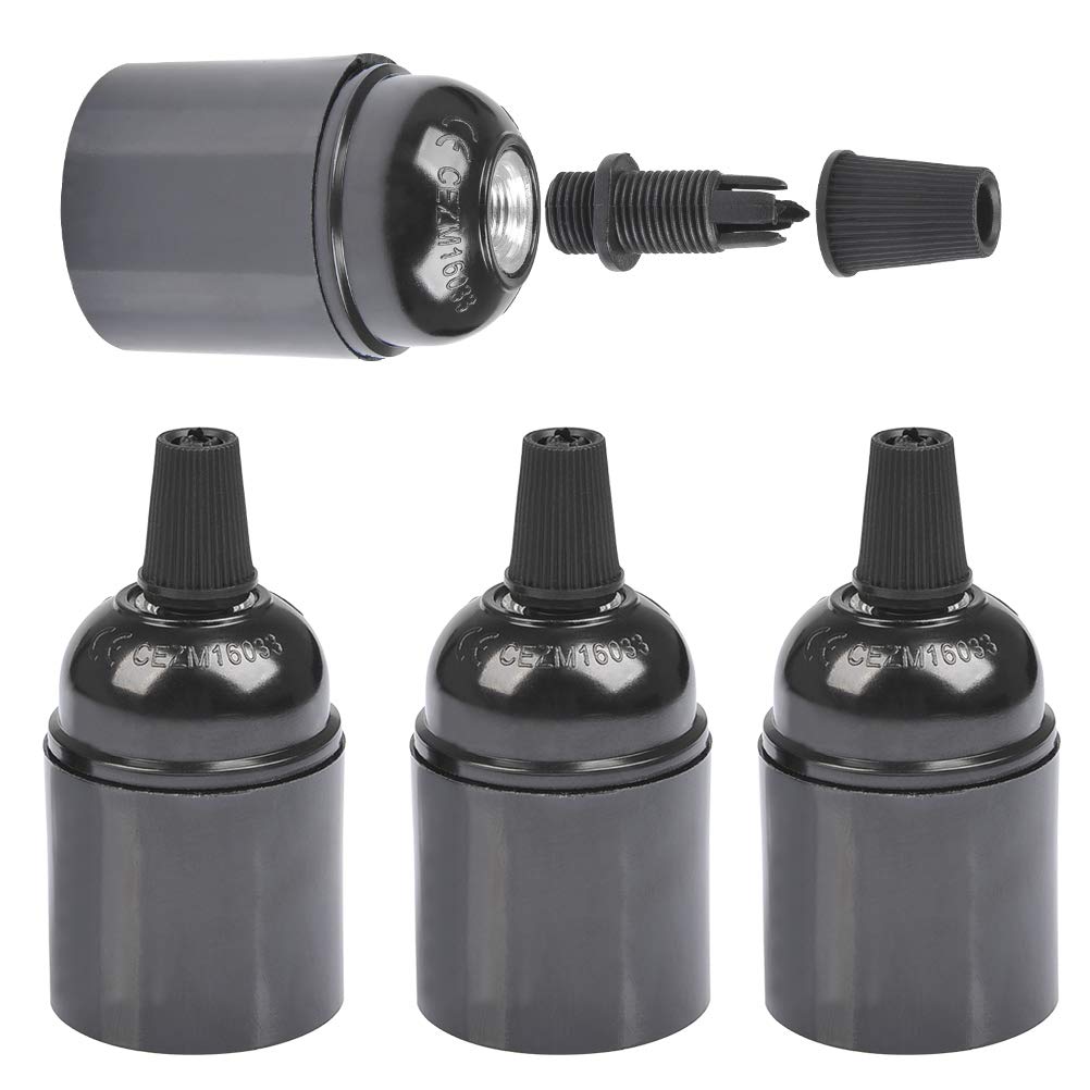 FOCCTS 4 Pcs Bakelite Lamp Holder, Vintage Light Bulbs Holder Bakelite light holder E27 Black