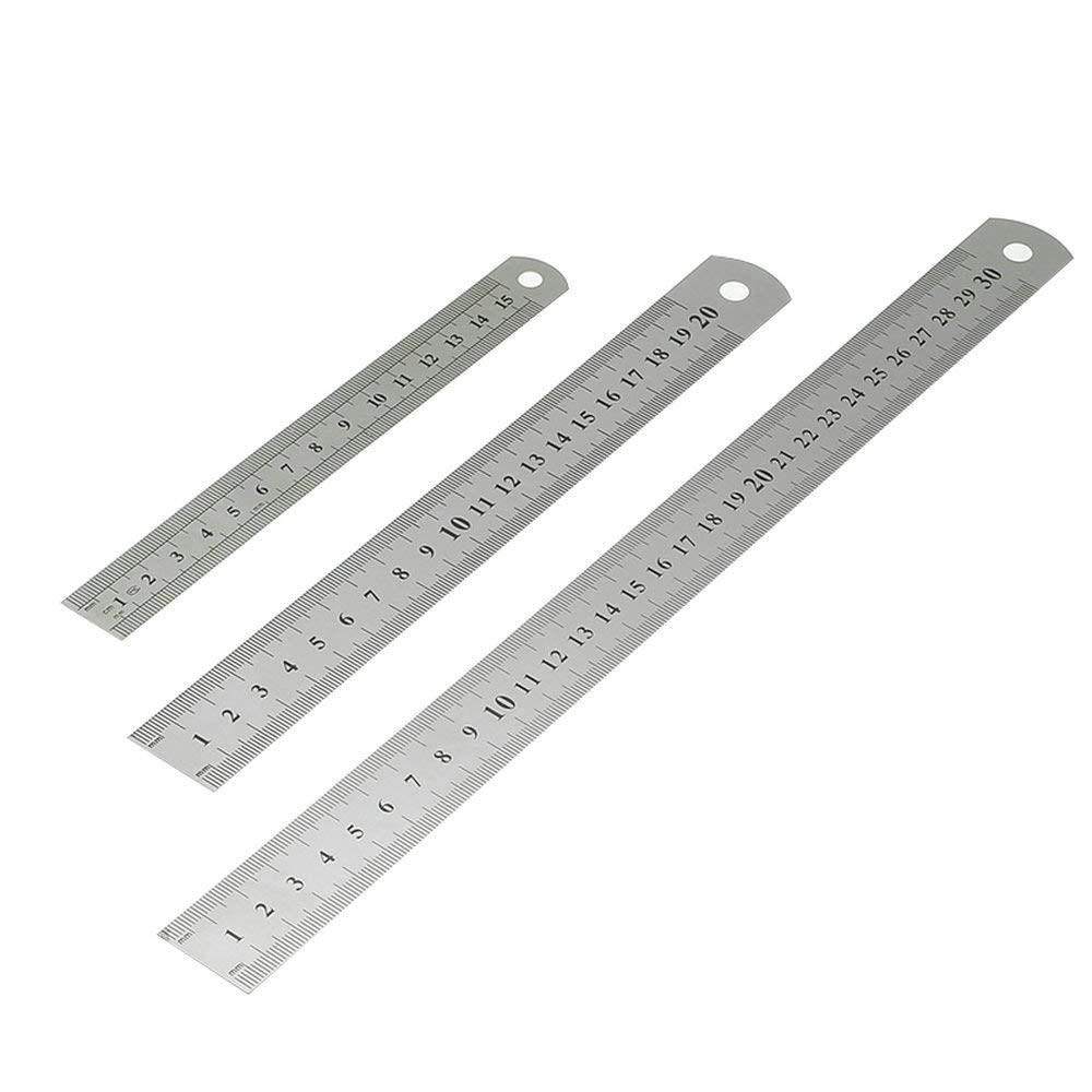Stainless Steel Measuring Ruler Kit,3Pieces Metal Ruler Set Including 12 Inch（30cm）,8 Inch (20cm) and 6 Inch (15cm) Ruler