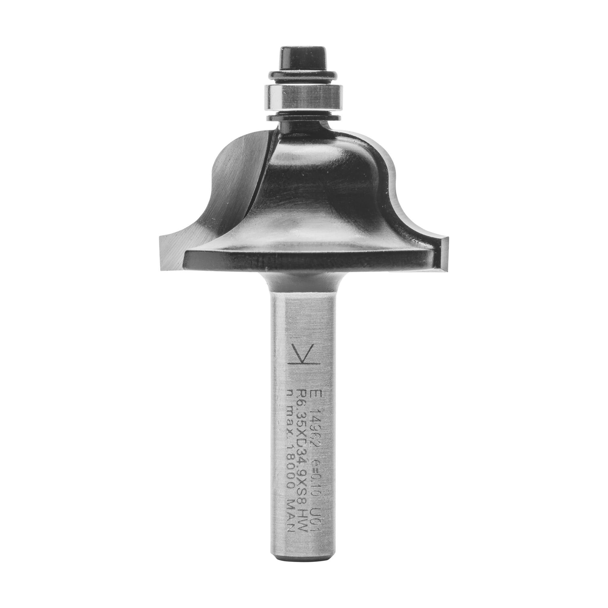ENT 14962 Roman Ogee Cutter TC Shank (S) 8 mm, Diameter (D) 34,9 mm, NL 16,6 mm, R 6,35 mm, SL 32 mm, with Ball Bearing
