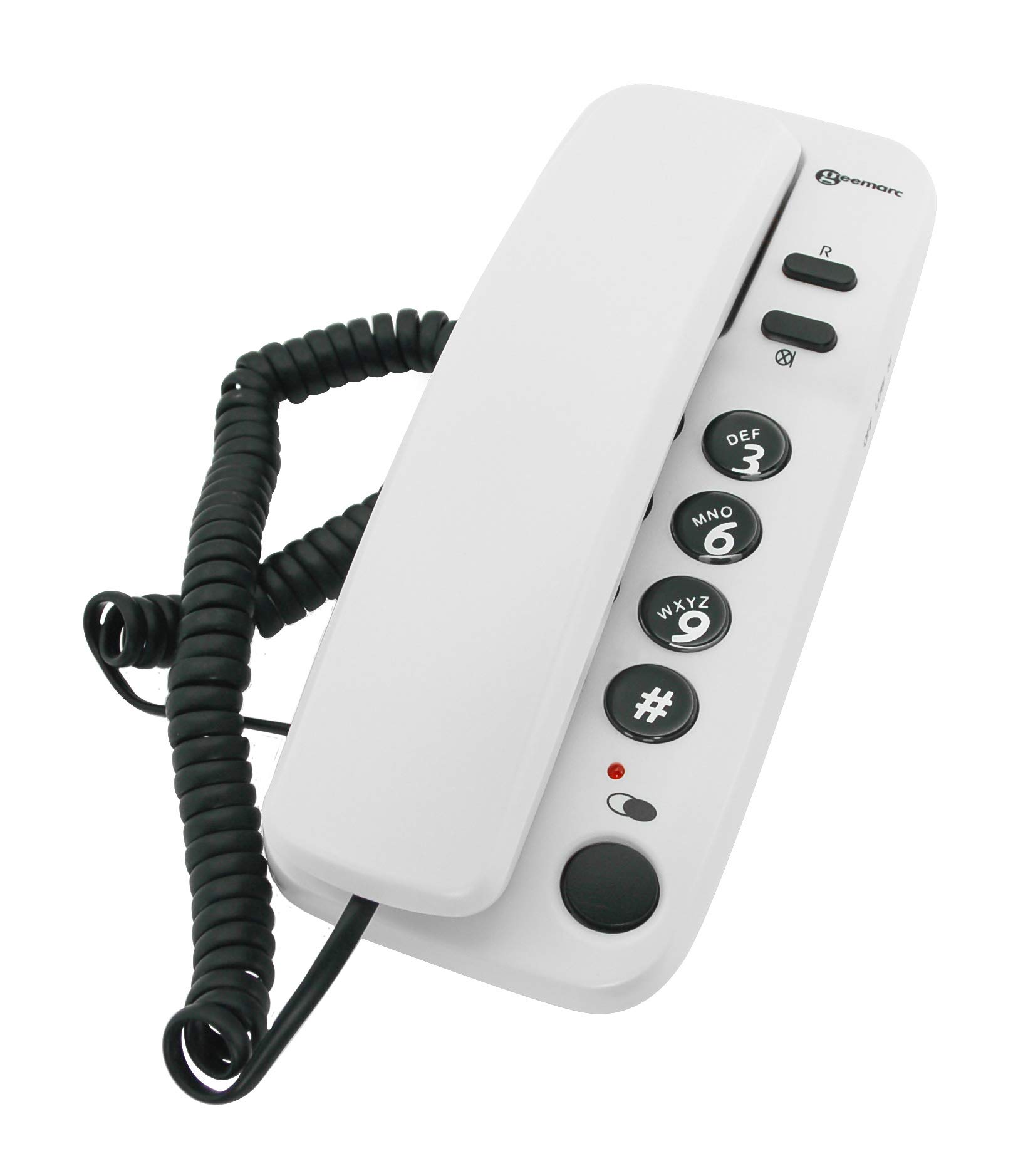 Geemarc Marbella - Gondola Style Corded Telephone with Large Buttons, Mute Function and Visual Ring Indicator - Wall Mountable - UK Version - Pearl White
