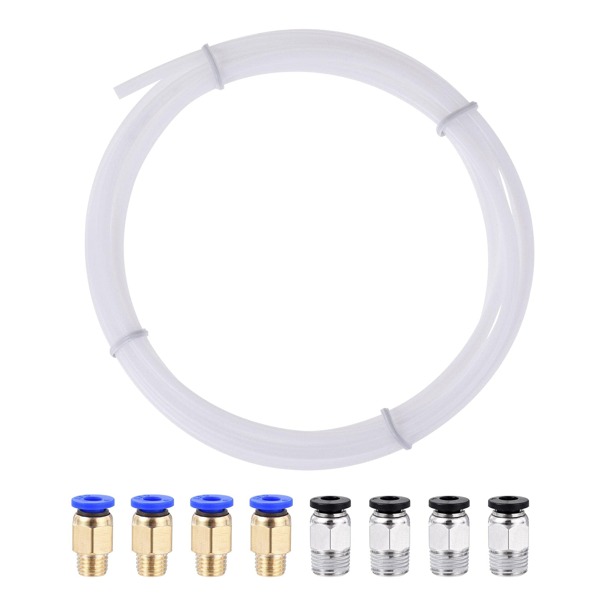 sourcing map Pneumatic PTFE Air Tubing Kit Hose Air Line Tubing 4mm OD 2M White with M8 G1/8 Push to Connect Fittings