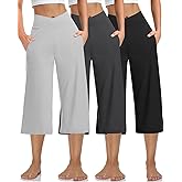 Kivdol 3 Pack Womens Wide Leg Yoga Capris Crossover High Waist Casual Capri Pants Loose Soft Pajama Pockets Sweatpants
