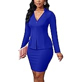 Women's 2 Piece Suit Skirt Set Business Long Sleeve Zip Up Blazer Jackets and Pencil Skirt Outfits Work Office