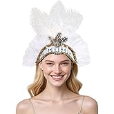 MAOFENG Women's Carnival Feather Headpieces Sequin Headdress for Wedding Masquerade Party Cosplay Feather Headbands