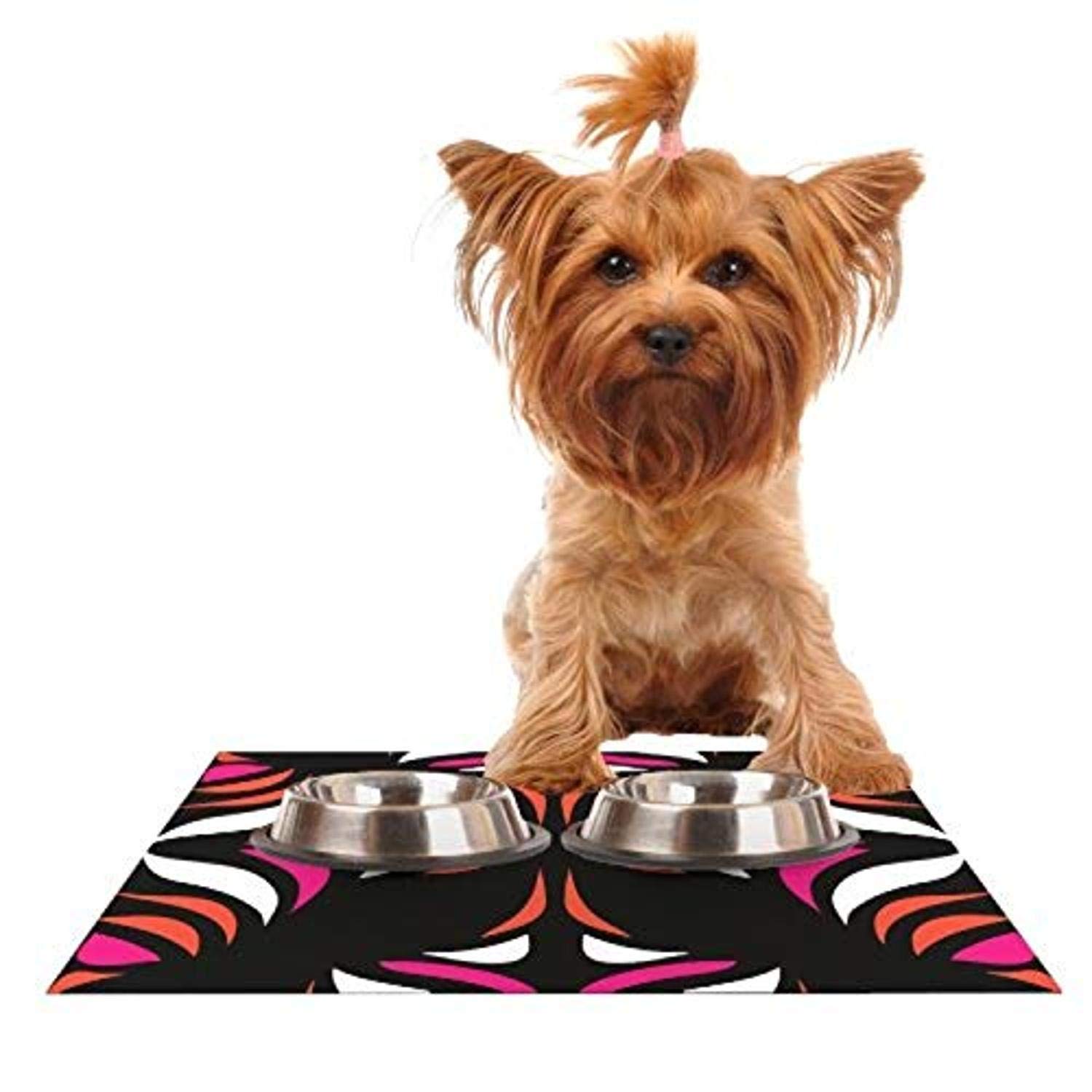 Kess InHouse Miranda Mol Magenta Orange Hawaiian Retro Feeding Mat for Pet Bowl, 24 by 15-Inch
