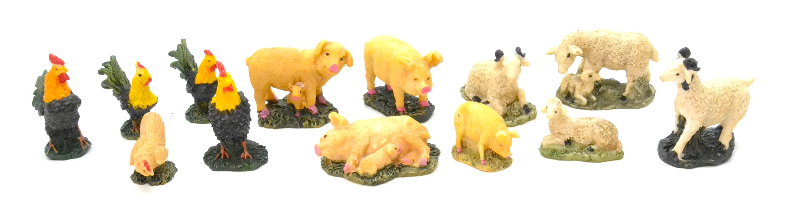 13 x Chicken Rooster Chicken Sheep Rams Lambs Pigs and Piglets. Christmas Figurines 6 cm Set of Scene, Figures. Animals, Birth of Jesus. Kings. Crafts Nativity Scale Models