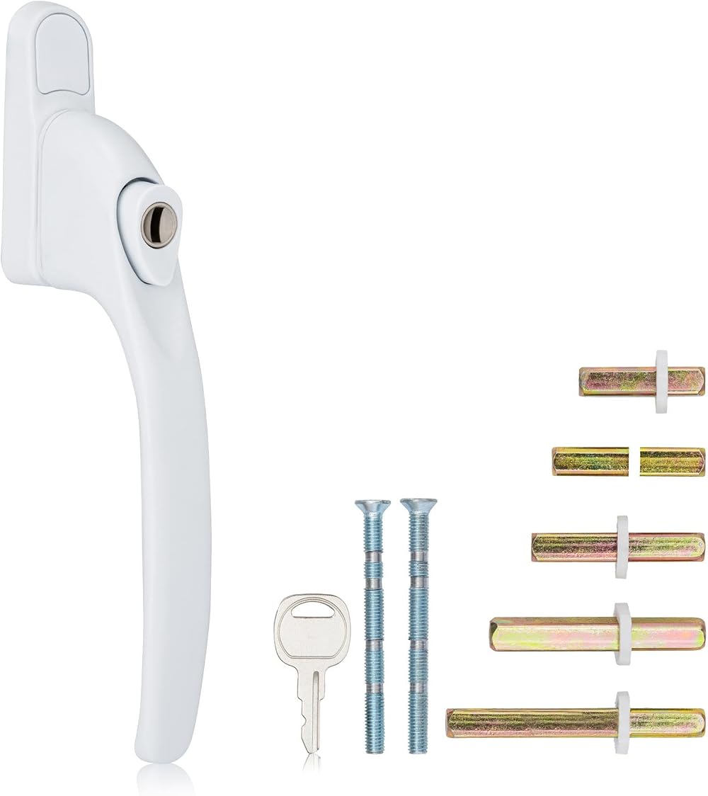 XFORT Key Locking Inline Window Handle White UPVC Replacement Lever Child Safety