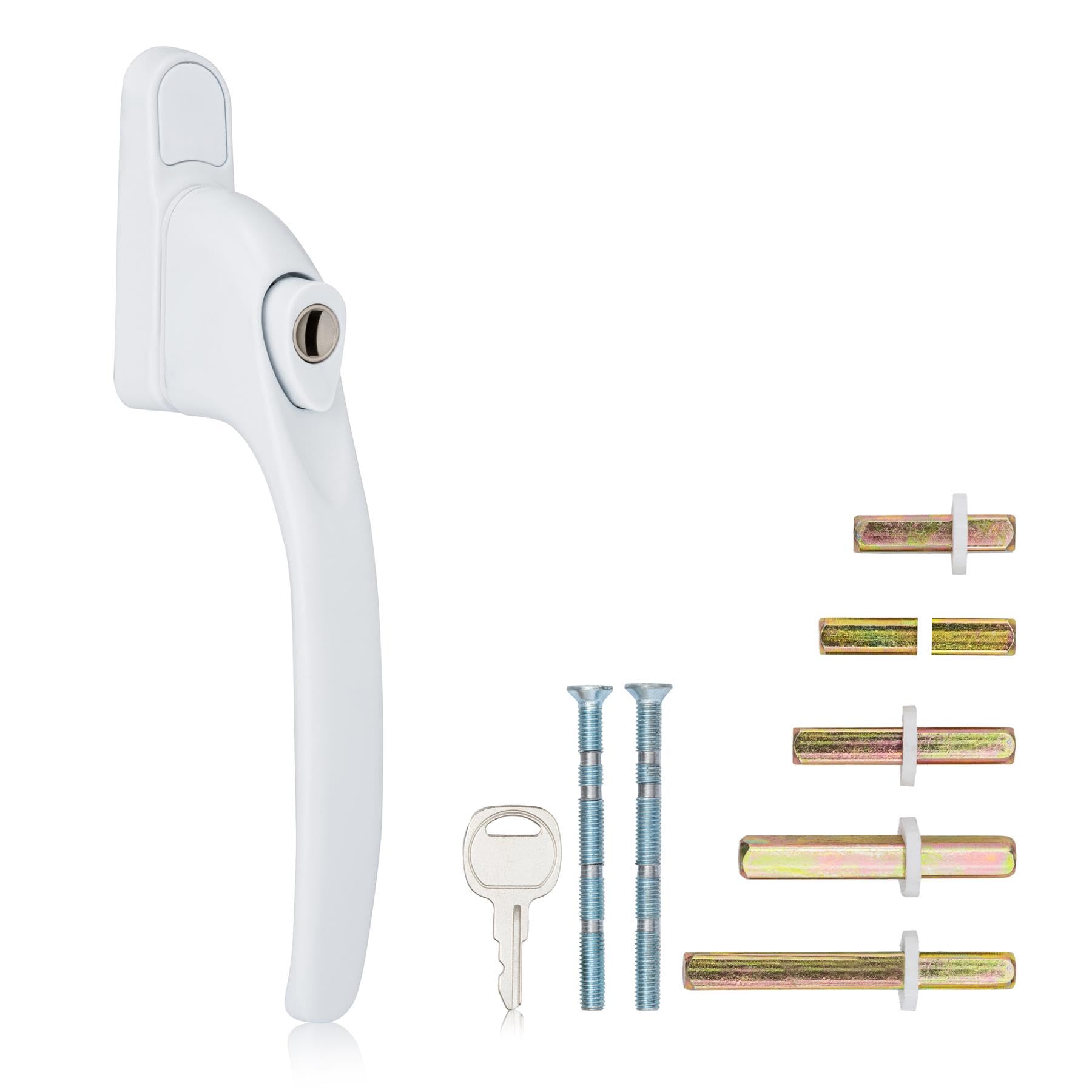XFORT Key Locking Inline Window Handle Installation Kit in White, UPVC Window Handle Replacement, Lockable Window Lever