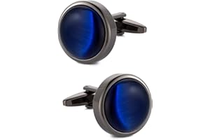 VIILOCK Round Cat Eye Cufflinks for Men Dark Blue Opal Cuff Links in Gun Black Business Shirt