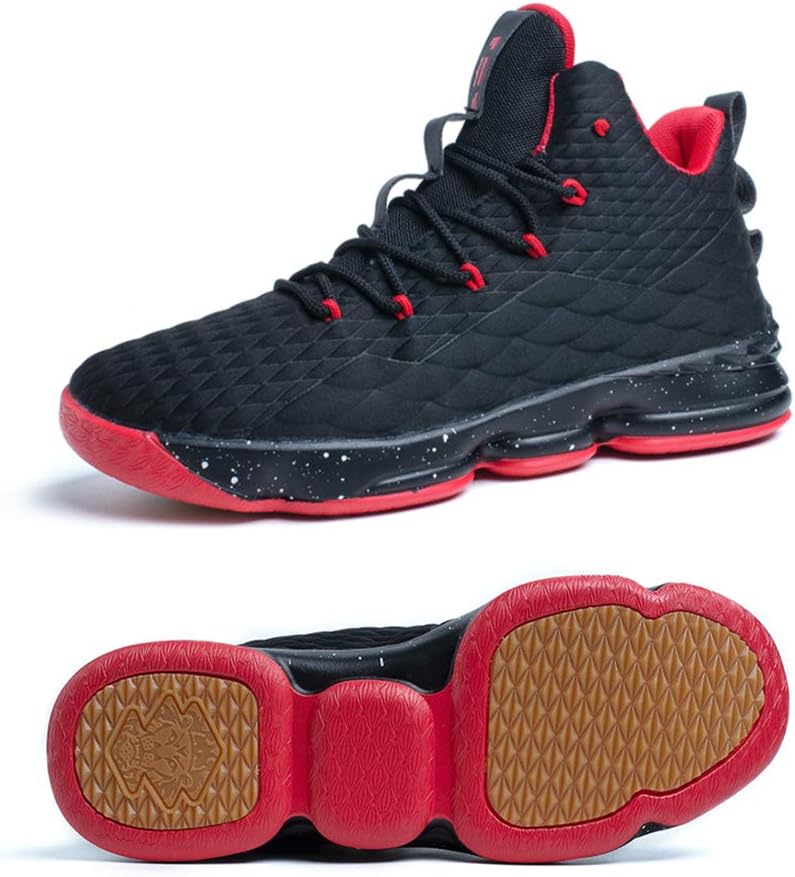 Mens Basketball Shoes Outdoor Non Slip High-Top Sneaker Sports Lightweight Breathable Trainers Black Red Bright Green Champagne Size UK 3.5-11