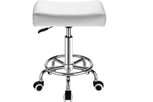 MINELOFF Square Salon Rolling Stool - 300lbs Weight Capacity，Adjustable Swivel Stool with Wheel，Pu Leahter Comfortable Cutting Stools for Salon Tattoo Stylist Massage Perfect for Work SPA (White)