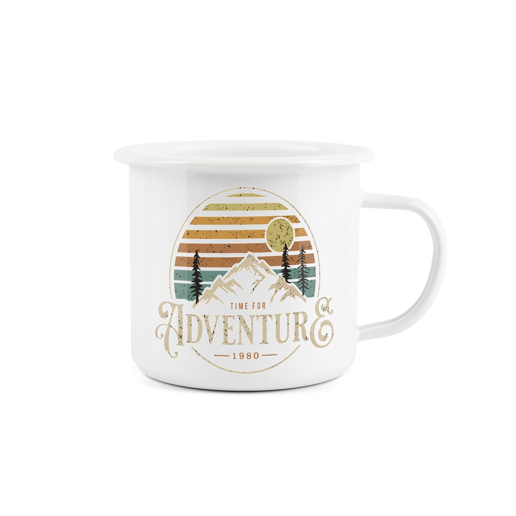 Time for Adventure Vintage Style Enamel Mug - Camping Gift Durable Hot Drinks White Outdoor Cup - Travel Picnics Home Hiking