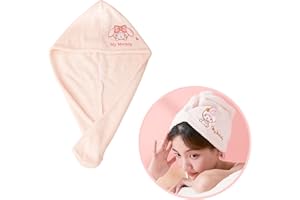 ROFOLO Kawaii Microfiber Hair Towel for Women, Super Absorbent Hair Shower Cap for Long Hair, Quick Dry Towel Wrap with Botton of Cute Hairbands for Women Girls Bath Accessories(Pink)