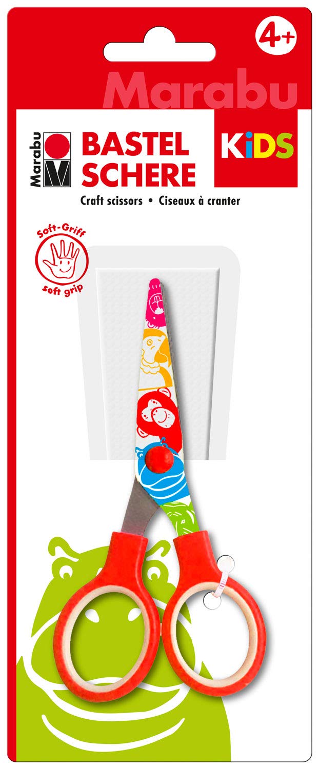 Marabu 0318000000100 Kids Craft Scissors for Young Craft Lovers with Blunt Tip and Soft Grip Printed Scissors Blades Size Approx. 13 cm
