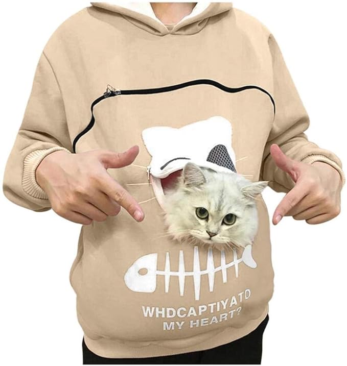 Sweatshirt Per Gatti Felpa Con Cappuccio E Tasca Porta Animali