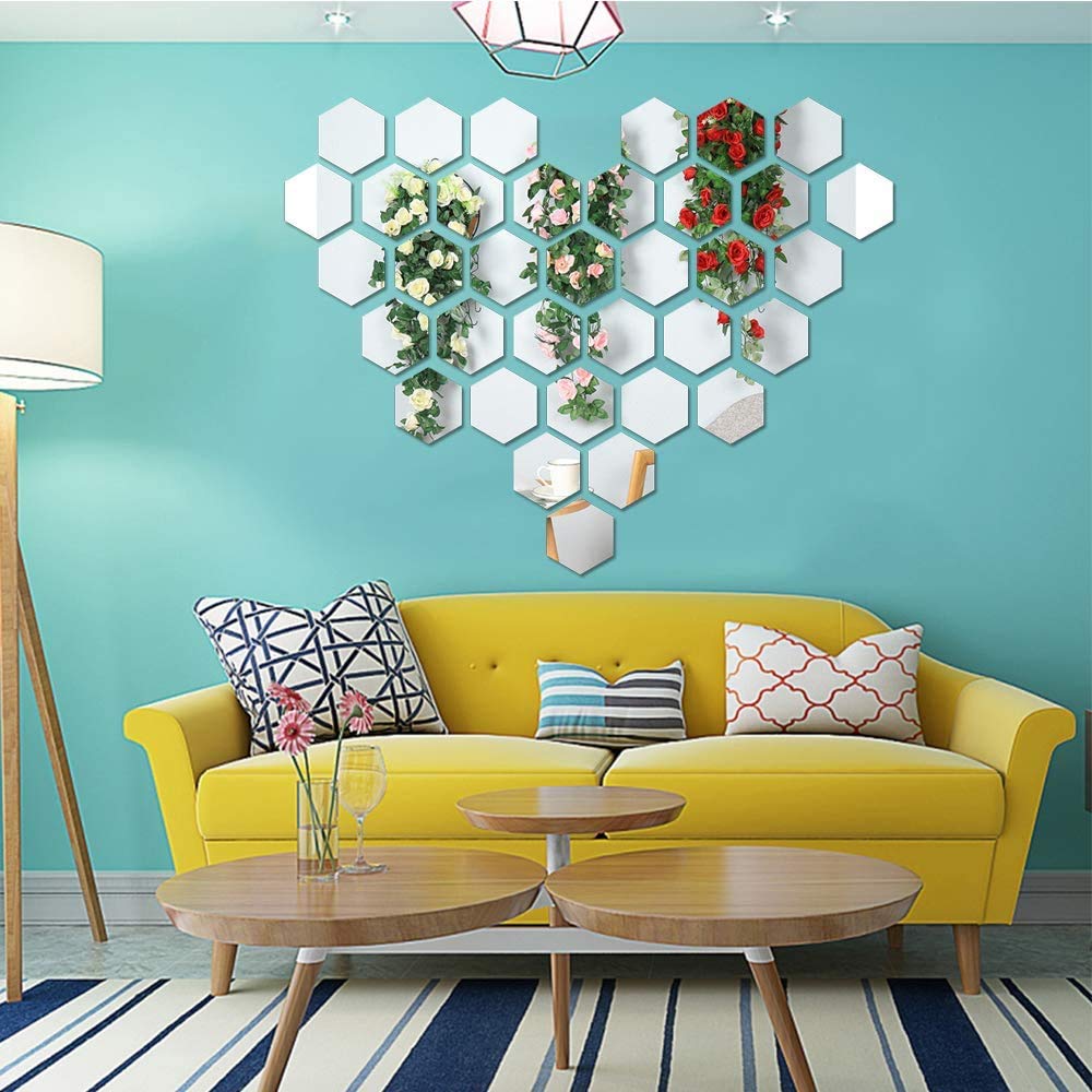 KimDaro 3D Hexagon Acrylic Mirror Wall Decor - Self Adhesive Tiles (30 PCS)