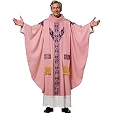 ANDHOM Clergy Elegance Church Vestments for Catholic Priests Chasuble Mass Round Collar Robe with Pastor Stole
