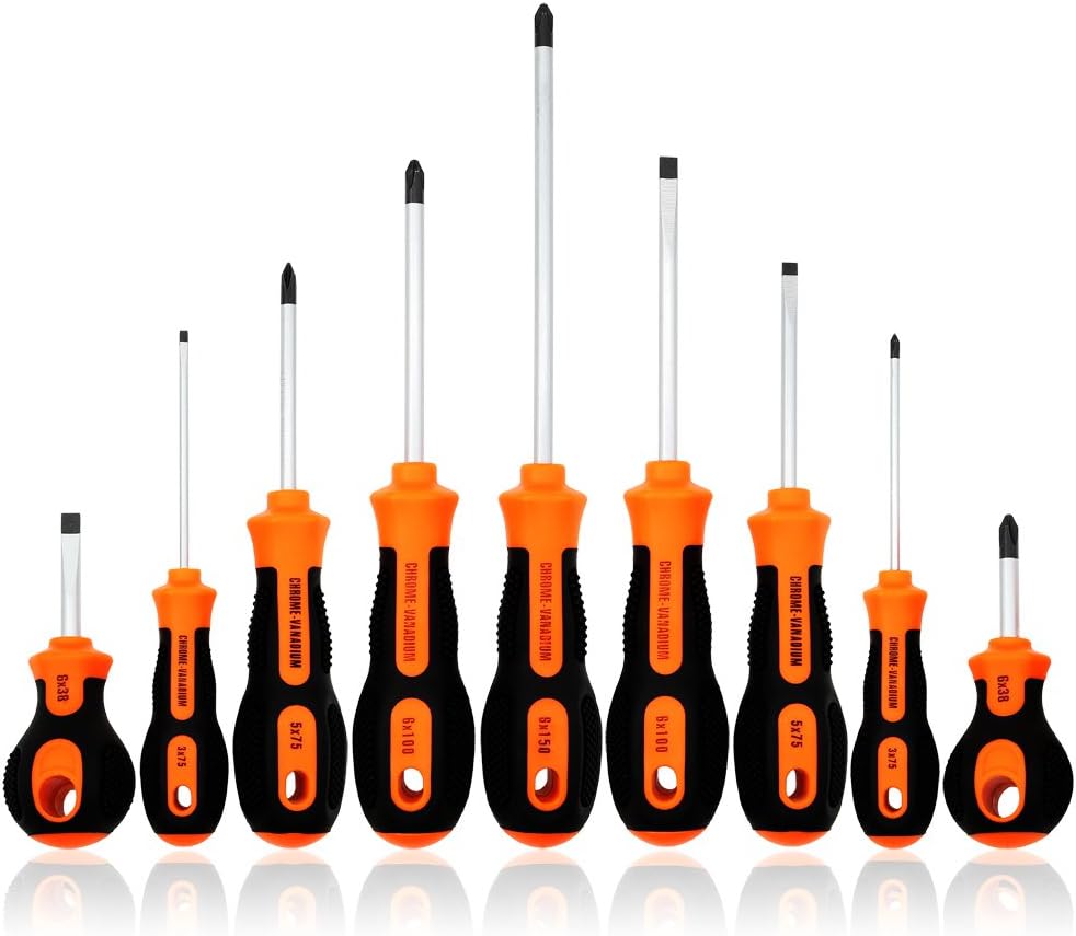 Kingsdun Phillips and Flathead Screwdriver Set, 9pcs Long and Stubby