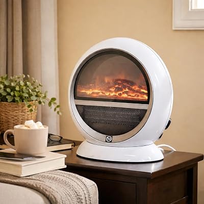 Marco Paul 1500W White Freestanding Electric Fireplace Heater with LED Flame