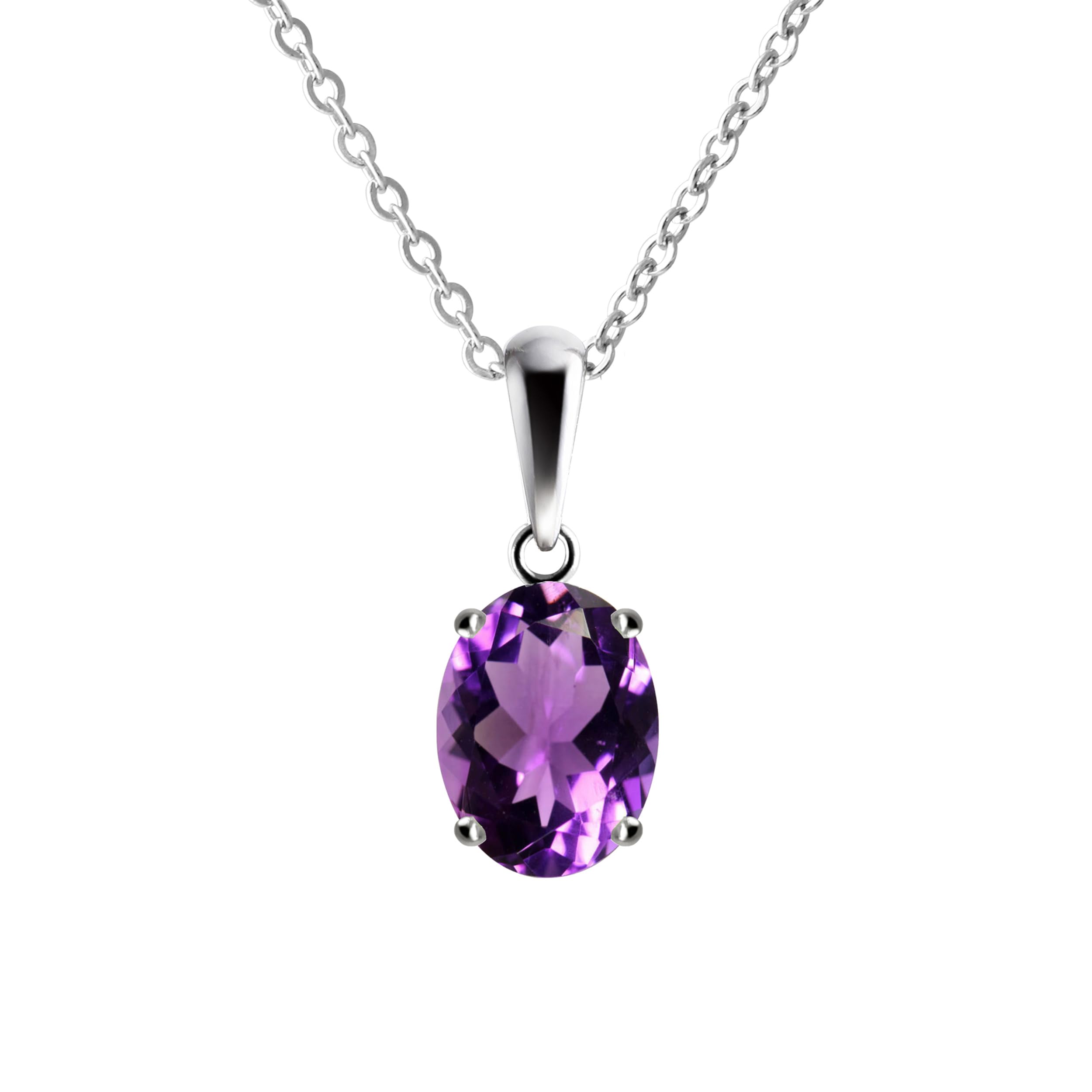 Franki Baker Sterling Silver Small & Dainty Oval Natural Amethyst Gemstone Pendant Necklace Length: 50cm. Pendant Length with bale: 1.5cm