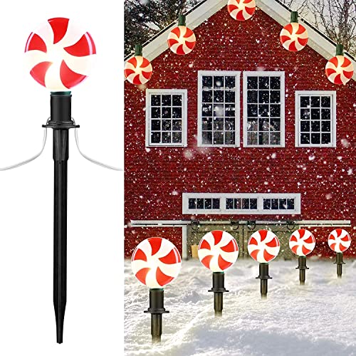 Christmas Lollipop Pathway Lights Outdoor, 7.2ft Plug in Peppermint