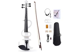 Electric Violins, MIRIO 4/4 Full Size White Silent Electric Violin, Solid Wood Metallic Electronic Quite Violin with Ebony Fittings, Beginner Kit for Adults Teens for Christmas Gifts