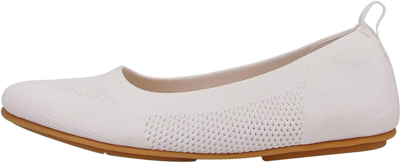 FitFlop Women's Allegro Tonal Knit Ballerina Ballet Flat, Urban White