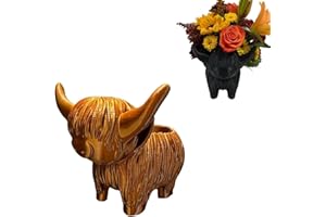 VIVEDBLUUMㅤ Novelty Mini Resin Plant Pot for Succulents & Cacti, Funny Human Face Design, Desk Home Kitchen Garden Decor,Randomly Colored Handheld Objects (Gold Cow, Large)